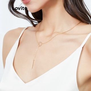 Lovito 基本款鎖骨鏈簡約幾何鏤空圓形 Y 項鍊吊墜女士禮品 A07003（金/銀）