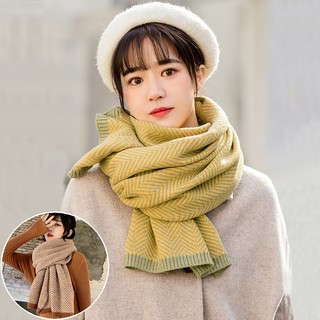 Seoul Show首爾秀 人字格紋針織加厚仿羊絨圍巾披肩