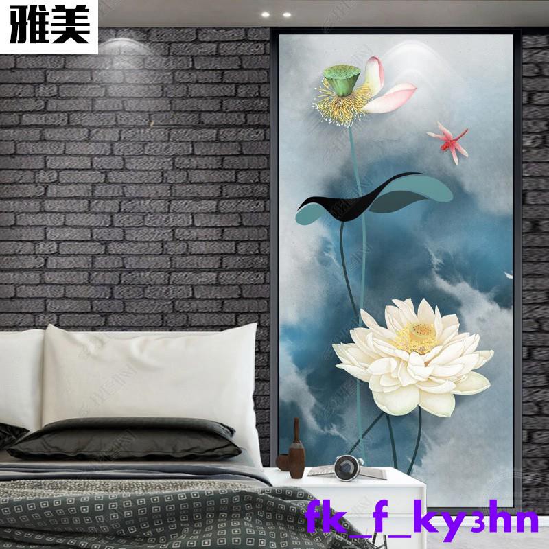 新中式玄關背景墻壁紙入戶過道走廊荷葉裝飾畫無縫墻布8d壁畫墻紙簡約藍元素 蝦皮購物