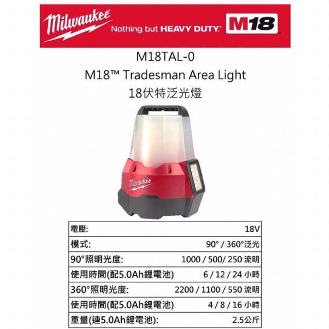 工具王 全新 美國 Milwaukee 米沃奇 18v 110v 360度三合一廣角工作燈 LED燈 2144 空機