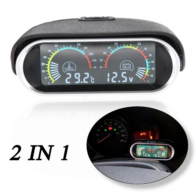 2 合 1 12v / 24v LCD 汽車數字水平表水溫表表帶溫度傳感器的電壓表電壓表