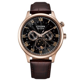 CITIZEN 星辰【AP1059-19E】GENT'S 光動能 月相顯示真皮錶帶腕錶 - 咖啡色 / 42mm