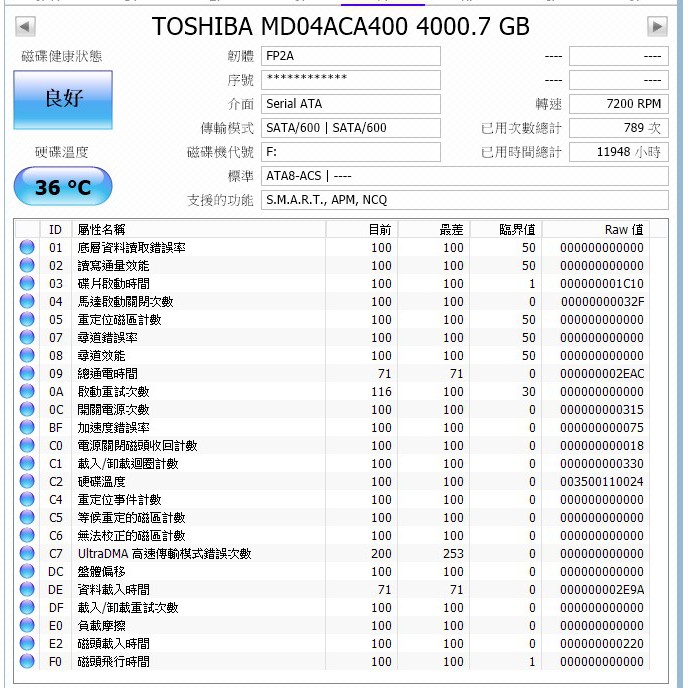 TOSHIBA 4TB 3.5 硬碟 MD04ACA400 保內