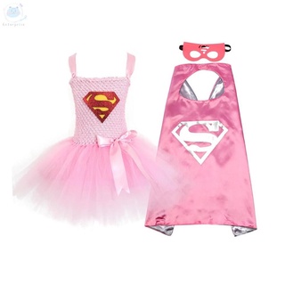 萬聖節服裝兒童女童連衣裙扮演英雄套裝服裝女超人蝙蝠俠蓬蓬裙·企