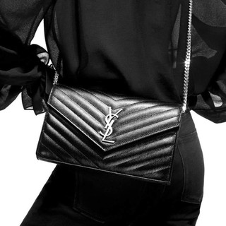 YSL saint laurent WOC 魚子醬 信封包 正品 9成新 黑銀 22cm