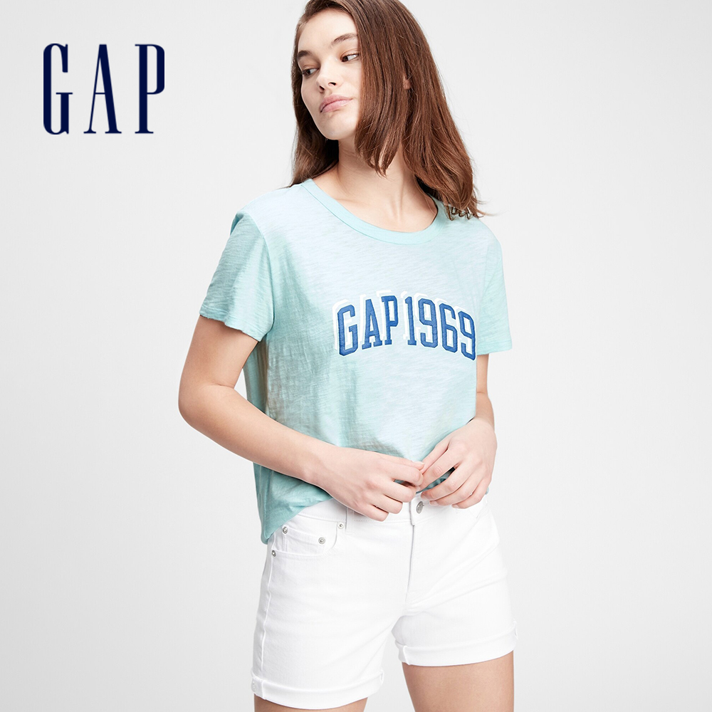 Gap 女裝 Logo印花圓領短袖T恤-淡藍色(698305)