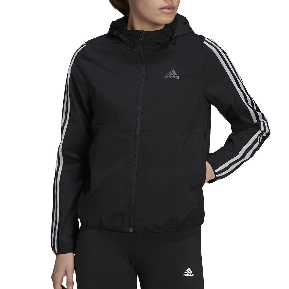 Adidas W 3S WB 女 黑 運動 風衣 連帽 外套 GQ0596