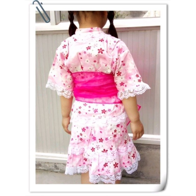 【小童款】女童 兒童 日式 和服  粉紅小花  浴衣 套裝 --附腰帶