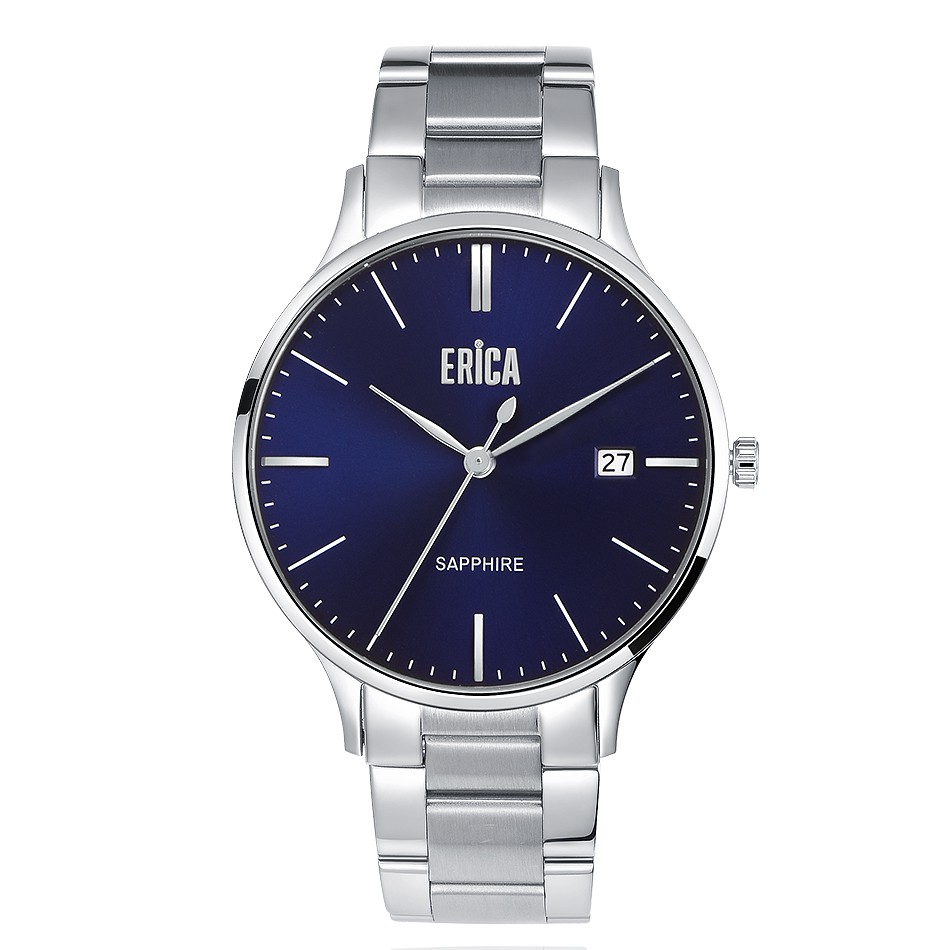 ERICA 凝光系列三針不鏽鋼藍寶石鋼帶錶-銀藍色38MM(ER-20-WB)