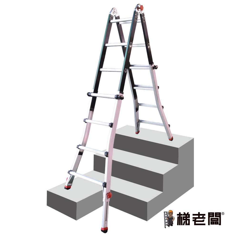 新型-可調式無限梯-單邊伸縮腳 5尺(階)至11尺(階) 直梯/A字梯/樓梯間高低差/關節梯/伸縮調整/荷重150公斤/