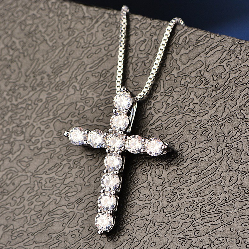 真正的莫桑石鑽石十字架項鍊 S925 純銀鉑金色項鍊 11 件莫桑石可通過鑽石測試寶石高級珠寶