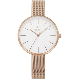 OBAKU丹麥品牌 簡約超薄白面玫瑰金框女錶 米蘭錶帶 36mm V211LXVIMV 台灣公司貨保固一年