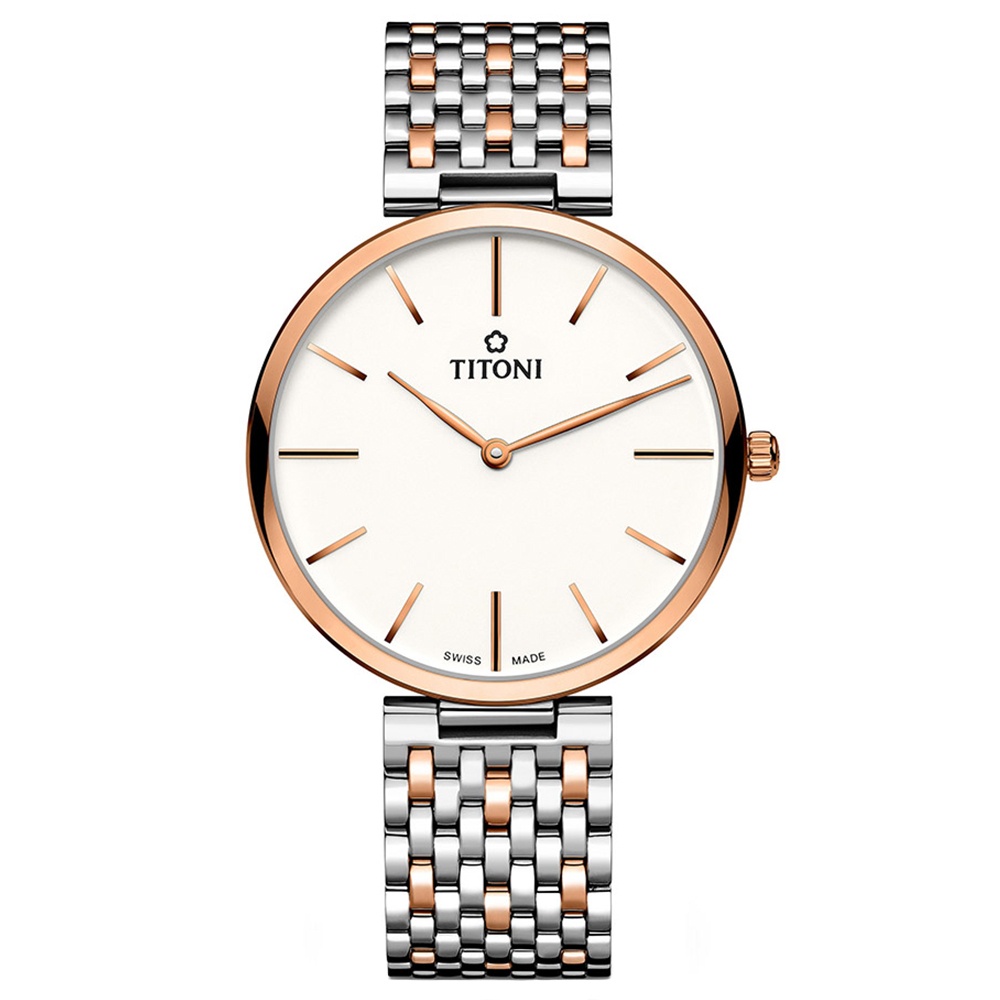 TITONI 梅花錶 纖薄系列 簡約石英腕錶 37mm / TQ52718SRG-606
