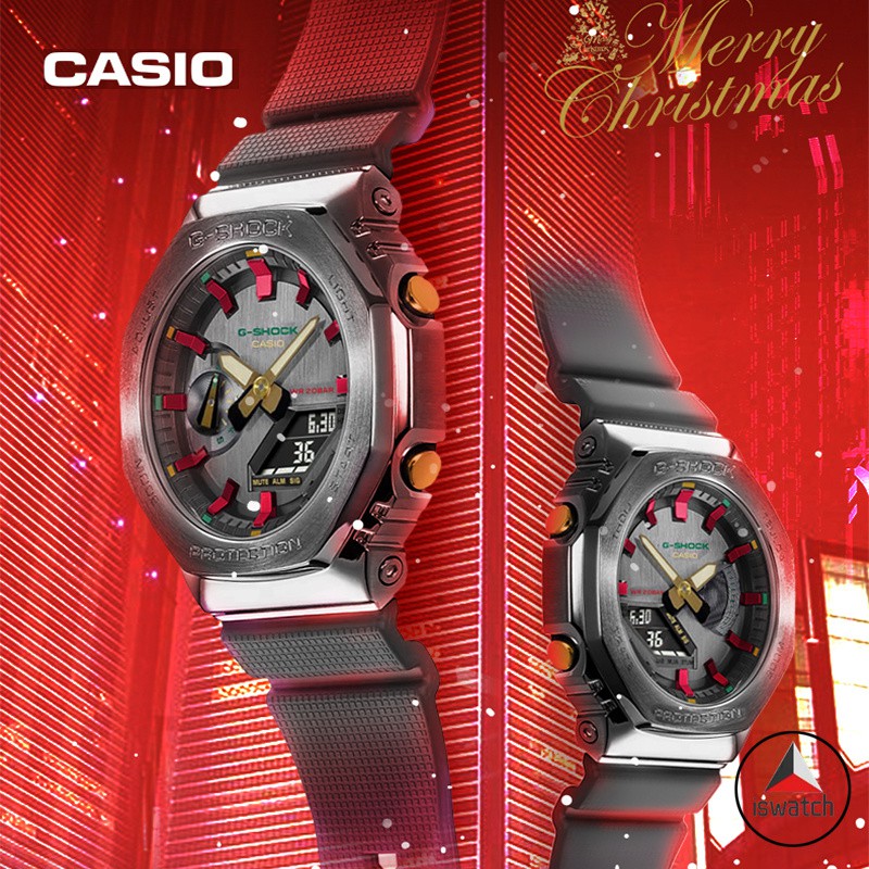 卡西歐運動手錶 GM-2100CH-1A 限量版 Christmas-2100 數字指針式不銹鋼 G-Shock JAM
