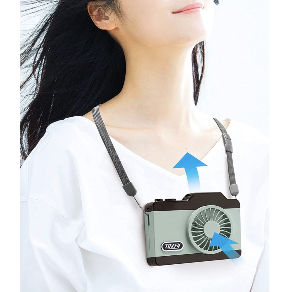 日本直送 [Toffy] 復古相機風扇 FN04 手持風扇 小風扇 頸下/桌面 2WAY USB 可充電 露營 節日