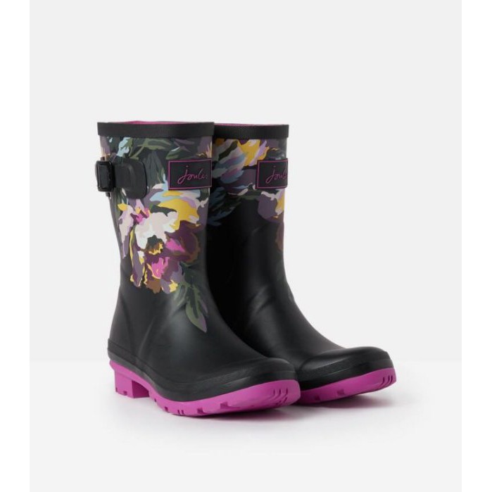 Miolla 英國品牌Joules 深藍底彩色花朵中筒雨鞋/雨靴
