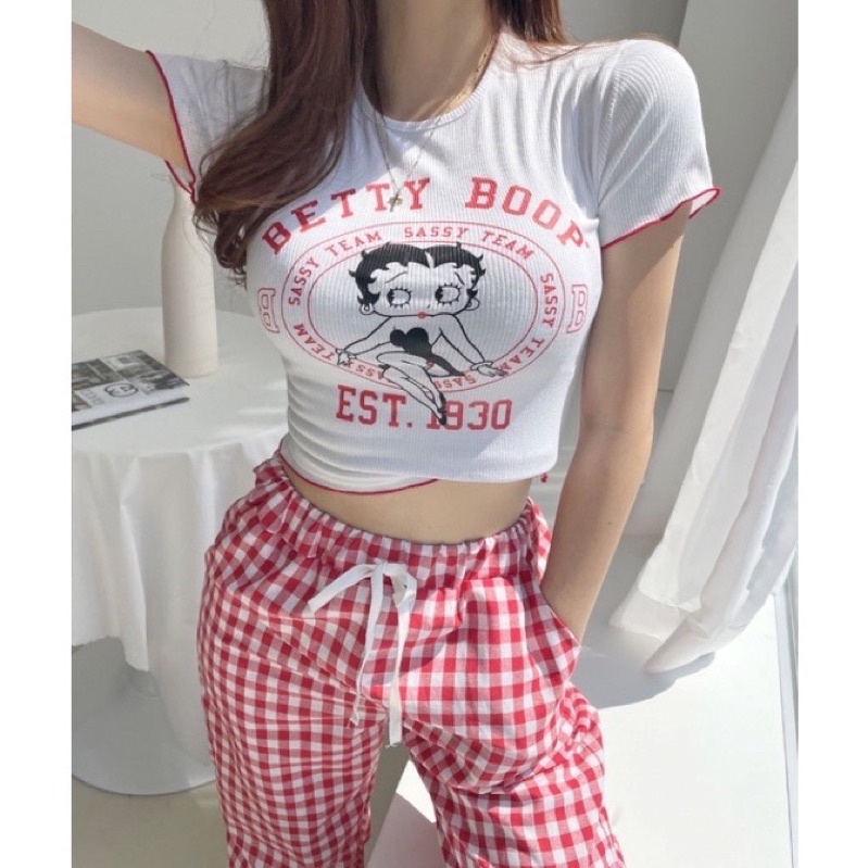 Winni shop韓國連線✈️正韓 Betty Boop貝蒂娃娃短袖T 上衣 T恤 短袖上衣 短袖T恤 短版上衣 短版