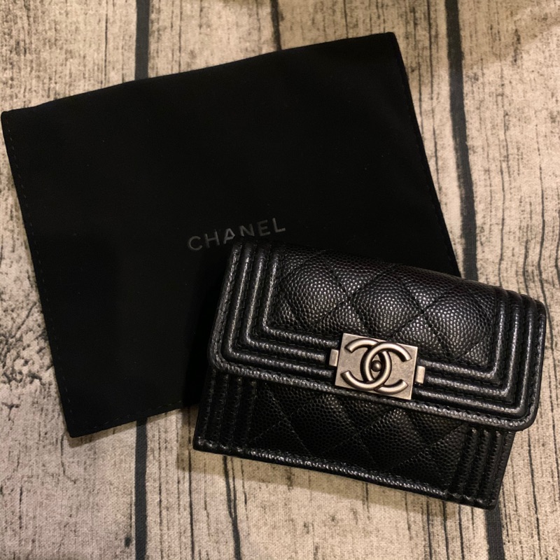 Chanel 香奈兒 迷你三折短夾/boychanel/黑銀/mini wallet