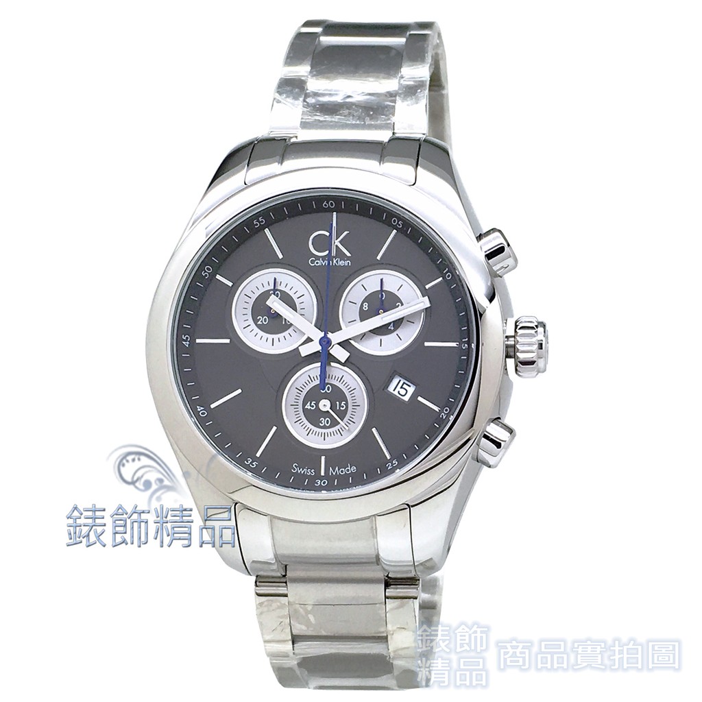CK Calvin Klein K0K28107手錶 三眼碼錶 計時 灰黑面 鋼帶女錶 全新原廠正品【錶飾精品】