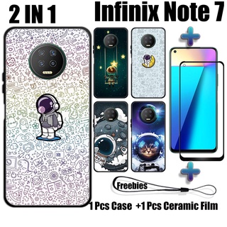 2 合 1 NASA 手機殼帶鋼化玻璃,適用於 Infinix Note 7 手機殼和曲面陶瓷螢幕保護膜