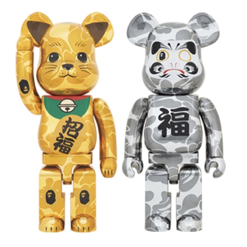 Be@rbrick  x BAPE 銀達摩&amp;金招財貓 1000%+1000%