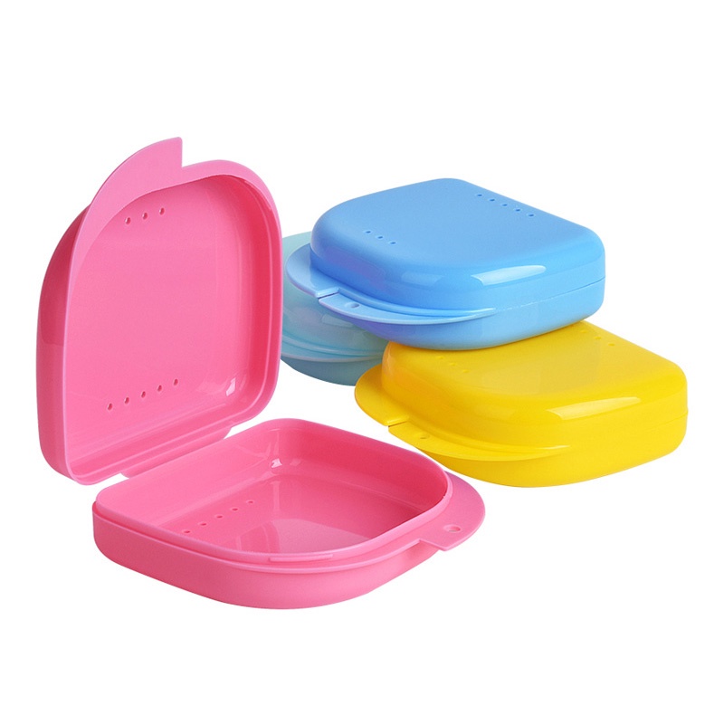 3盒裝 彩色義齒托盤盒牙齒正畸固定器盒塑料牙齒容器假牙盒假牙保護套多種顏色可選