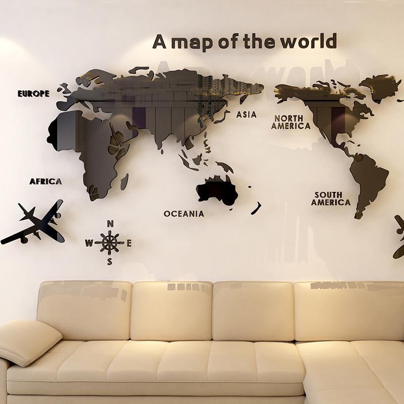3D壓克力世界地圖壁貼 立體牆貼 辦公室勵志背景大面積玄關 房間裝飾 壁貼 復古世界地圖