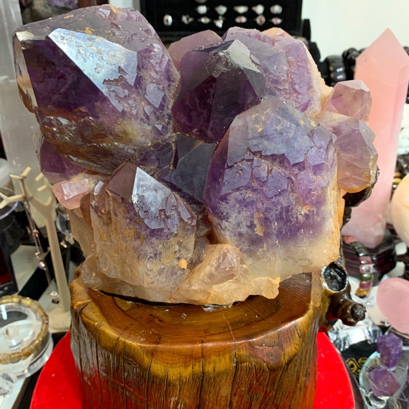 稀有原礦收藏品玻利維亞紫黃晶骨幹水晶晶簇（含底座）