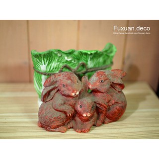 【Fuxuan.deco】復古兔子白菜 紙巾架/瓷器；14x10x9Hcm 好佳音