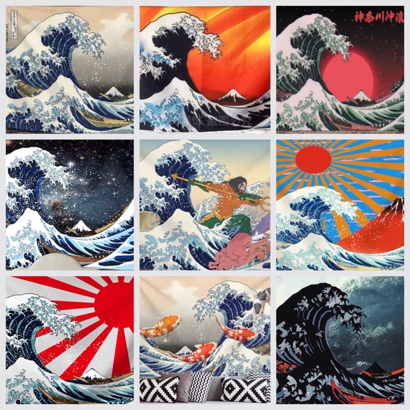 日本神奈川海浪系列掛布背景布掛毯家居家飾桌布浮世繪神奈川神奈川沖浪裏 蝦皮購物