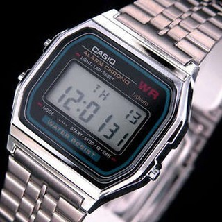 【金台鐘錶】CASIO卡西歐 復古風潮的方形經典電子錶 (三折式帶扣) 金屬錶帶系列 A159W-N1