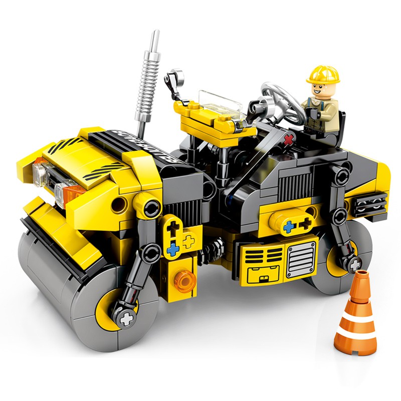 【新款積木】森寶積木工程車系列兒童益智積木雙鋼輪壓路機拼裝玩具模型701201