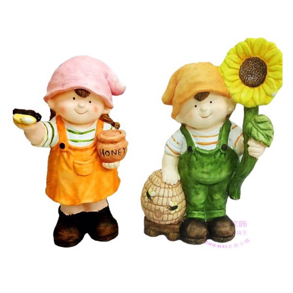 [HOME] 鄉村女孩捧蜂蜜罐 男孩拿向日葵 2款 微笑娃娃擺飾 幼兒園民宿店面 咖啡廳餐廳營業場所戶外佈置