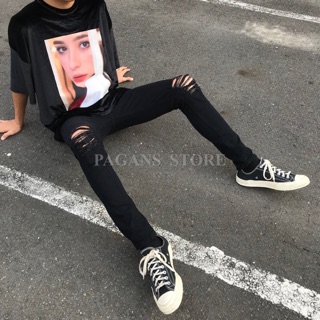 【PAGANS STORE】歐美街頭 高階 刷破 刀割 破壞 破褲 黑 破褲 牛仔褲 牛仔 長褲