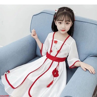 熱銷款女童漢服2020夏季新款連身裙 連衣裙中大兒童超仙古裝女孩中國風復古襦裙