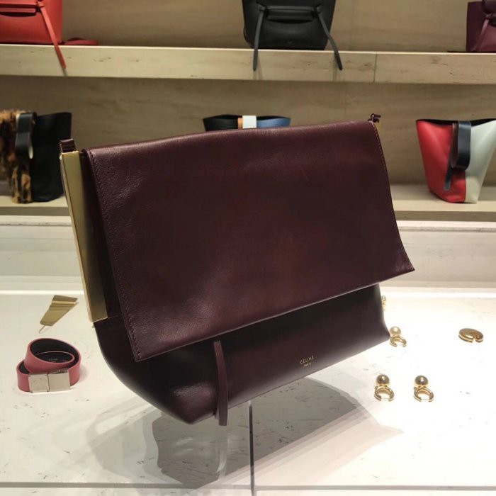 真品- Céline Flap Clasp Bag 超美酒紅色Burgundy Smooth Calfsk 超低調| 蝦皮購物