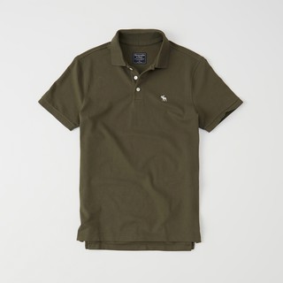 A&F Abercrombie & Fitch MEN 素色 彈性 POLO衫 橄欖綠色 S & M號 ~ 現貨