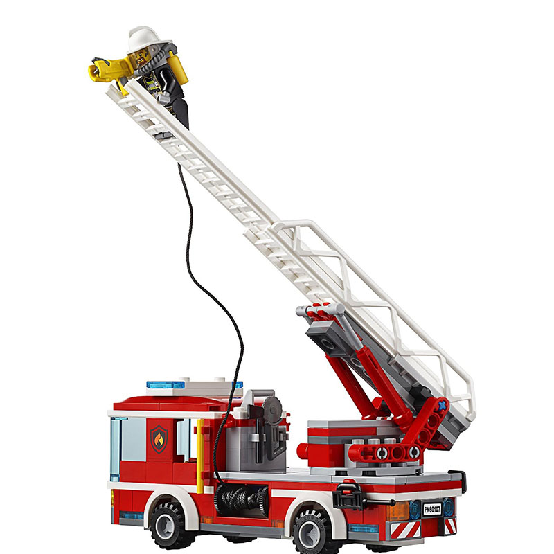 新產品LEGO樂高60107 城市消防車著火油桶伸縮雲梯消防車拼裝積木玩具