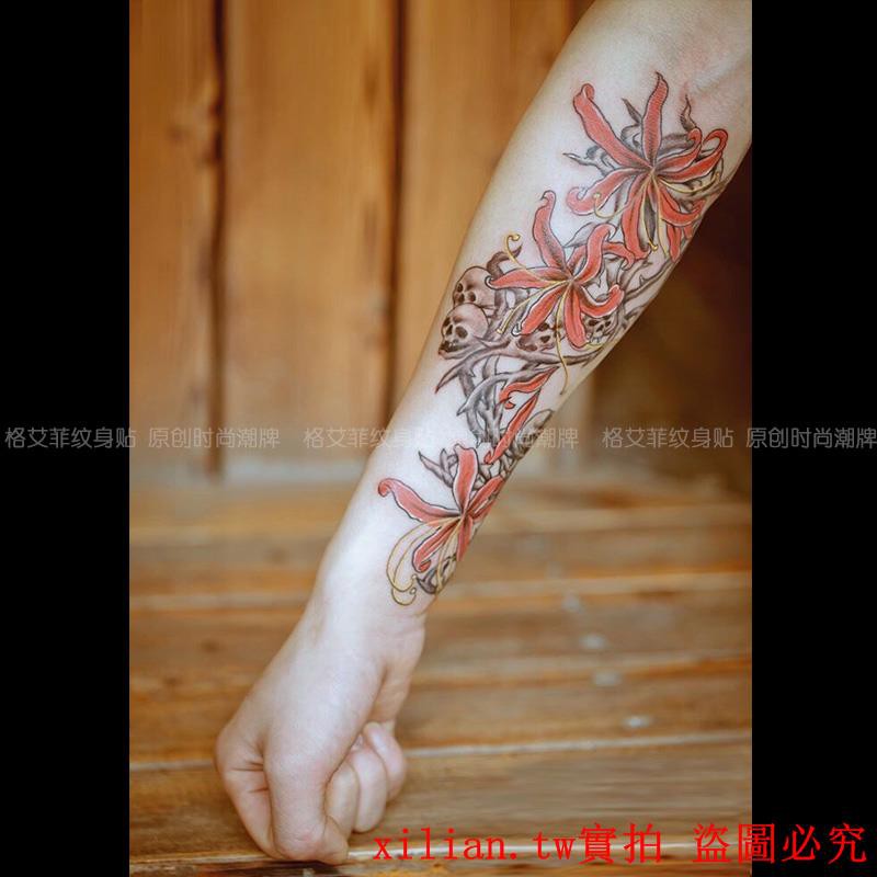 新品上市格艾菲原創小手臂彼岸花骷髏紋身貼防水男女創意圖騰仿真刺青 蝦皮購物