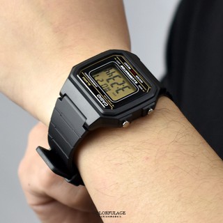 CASIO手錶 復古金線方型電子膠錶【NECD17】