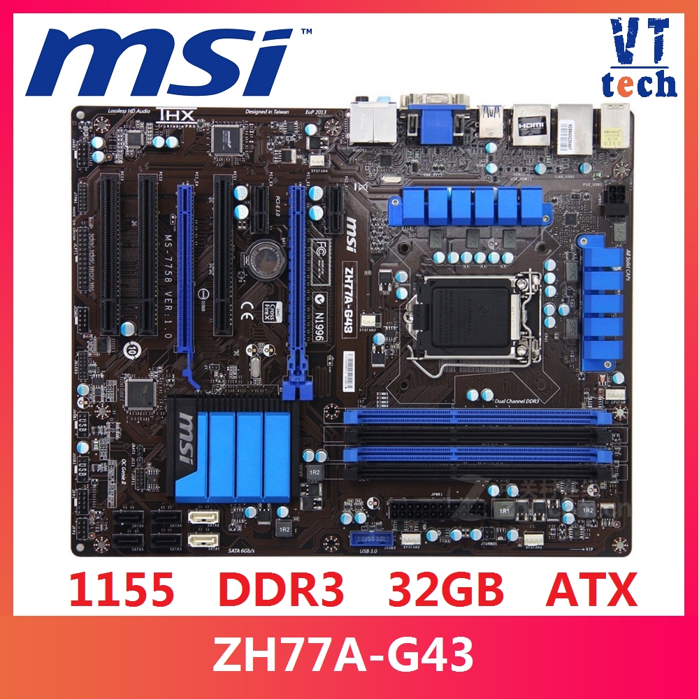 MSI 微星zh77a-g43主板h77 DDR3 LGA 1155 for I3 I5 I7 CPU 32GB USB