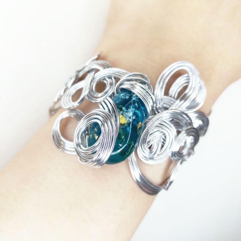 能量校準手環（H0006）群青的顏色 鋁線編織 手作 能量平衡 可自行調手圍
