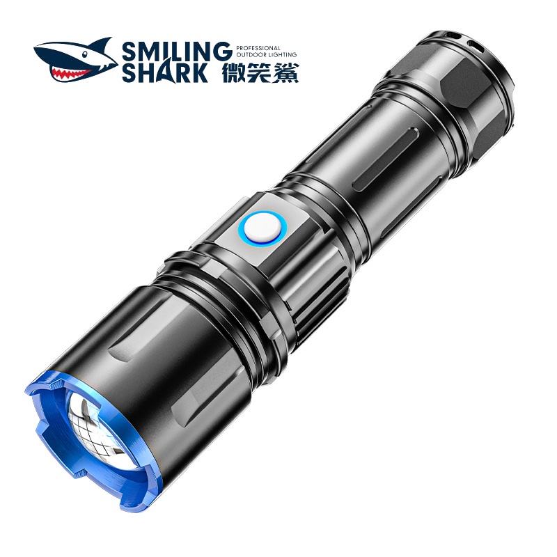 微笑鯊正品 E78 黃光手電筒led XHP70強光超亮遠射手電5000LM USB充電變焦戶外釣魚釣蝦捕魚26650
