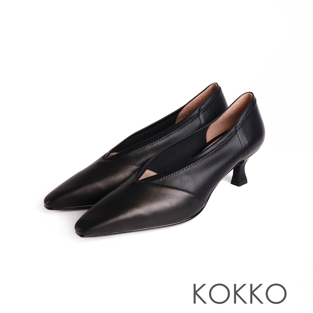 KOKKO微拉長鞋楦車線顯瘦跟鞋黑色