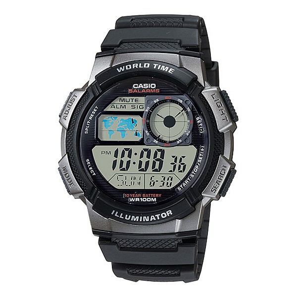 【八度空間】CASIO 卡西歐 10年電池 世界地圖多功能電子手腕錶 AE-1000W-1B