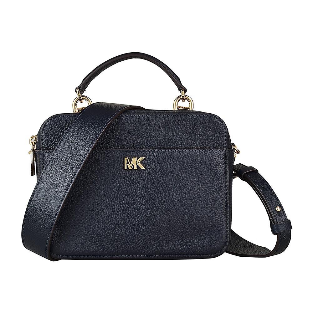 MICHAEL KORS  CROSSBODIES金字LOGO牛皮拉鍊手提斜背包(中/海軍藍)