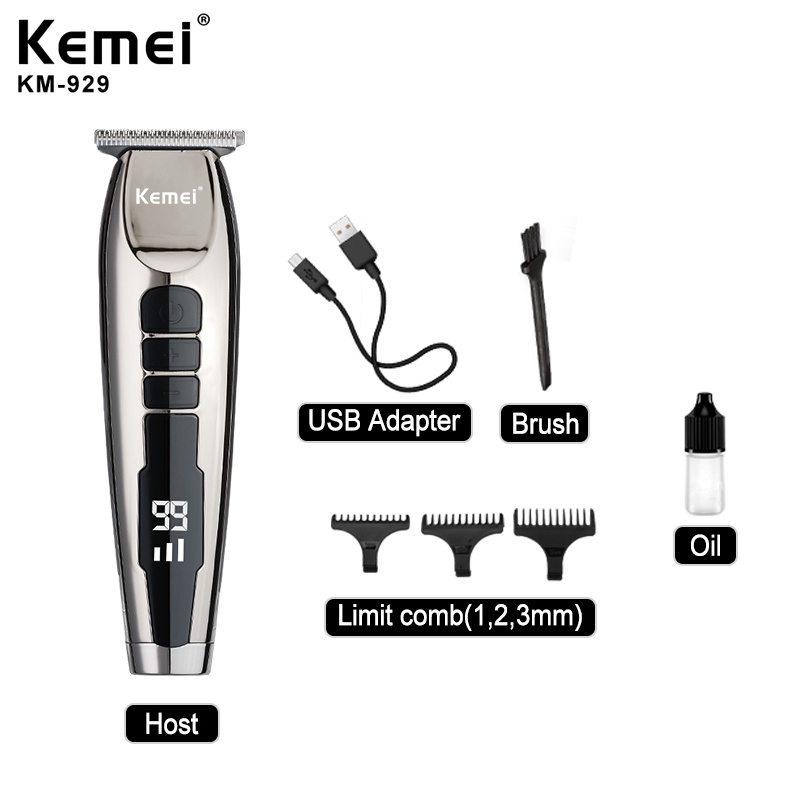 Kemei KM-929 專業理髮器 USB 充電電動修剪器理髮器, 帶 LCD 顯示屏剪髮機