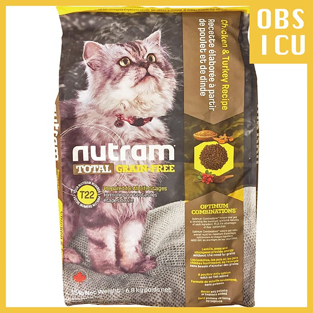 Nutram 紐頓 T22 無穀全齡貓 貓糧 貓飼料 貓糧食 火雞+雞肉  6.8KG/6.8公斤 加拿大製造
