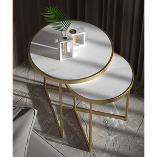 A14輕奢岩板簡約現代創意小茶几邊幾意式北歐客廳沙發角幾圓桌床頭櫃 圓桌床頭櫃茶几 客廳茶桌 桌子 客廳
