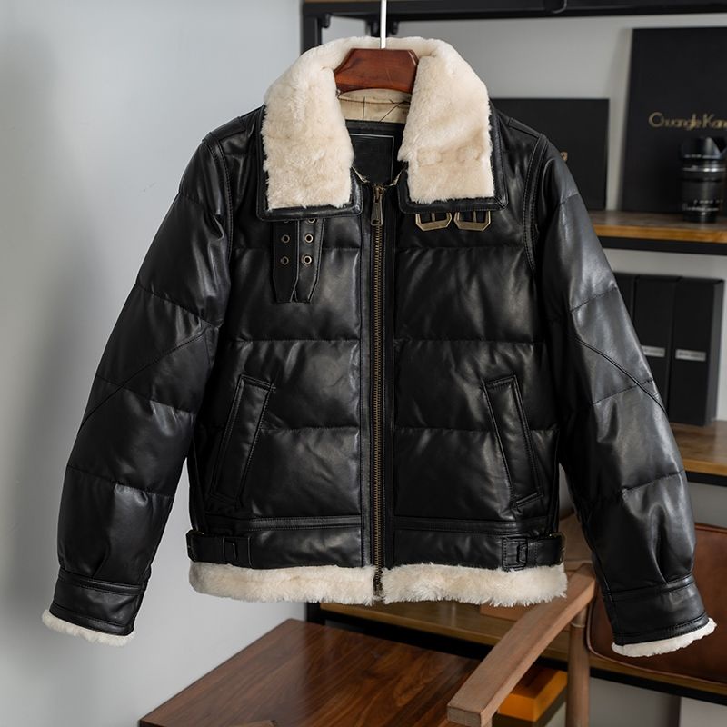 美國代購 經典保暖羊皮羽絨皮衣 皮毛一體 美式飛行夾克設計 重磅 保暖 禦寒神器